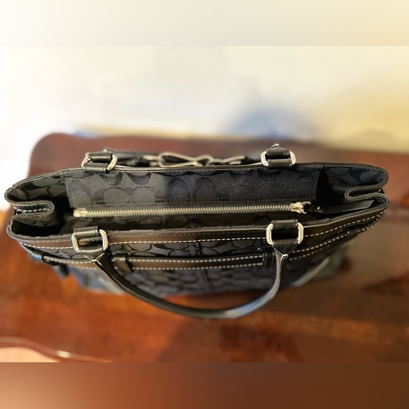 Coach Black Signature Canvas and Leather Hampton Tote - Picture 3 of 12